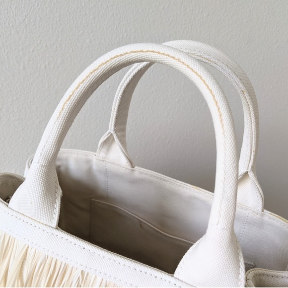 Prada Feather Trimmed Canapa Fringe Purse - Picture 10 of 16